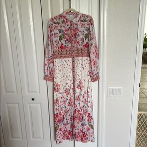 Madewell Inspired Floral Long Sleeve Dress - Pink and Red